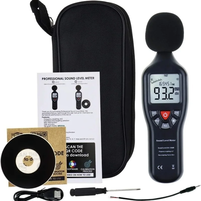 Sound Level Meter High Precision Noise Sensor Decibel Meter 30-130DB Digital LCD Noise Monitor Tester USB Noise Recorder with CD