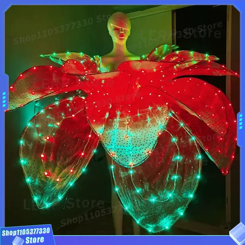 Modern Full Bloom Petal Dress for Women Colorful Flower LED Light Up Long Gown Big Swing Dance Performance Costume Adult