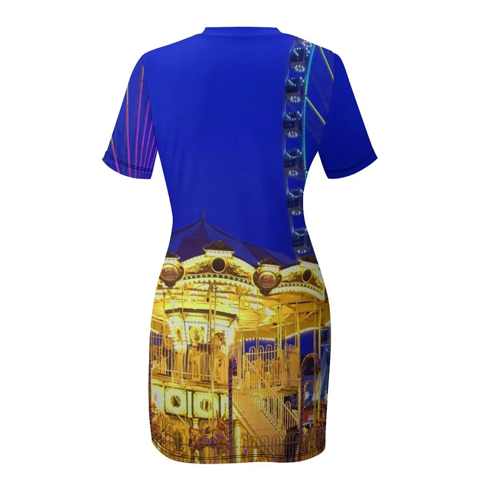 ชุดเดรสแขนสั้นลายม้าหมุนในลอนดอน ชุดเดรสชายหาด ชุดราตรีออกงาน ชุดเดรสวันเกิดสำหรับผู้หญิง