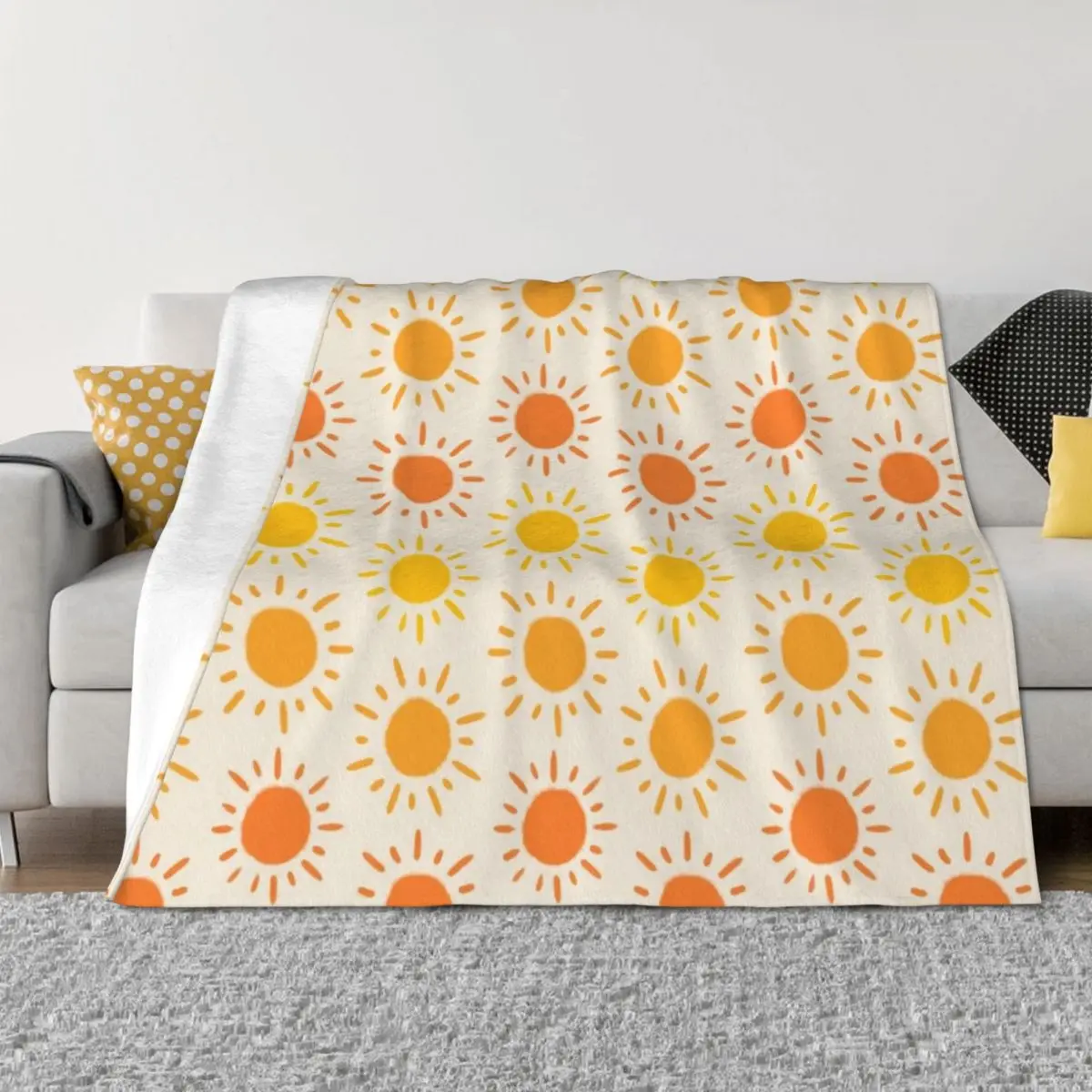 

Happy Retro Sun Pattern - Yellow Orange Red Palette Throw Blanket decorative Plaid on the sofa Thermals For Travel Soft Blankets