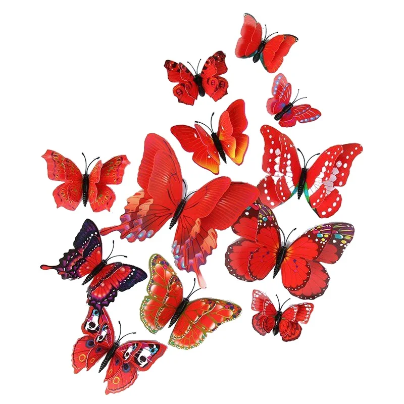 12Pcs/lot Butterflies Wall Stickers Home Decor Multicolor Double Layer 3D Butterfly Sticker For Decoration On The Living Room