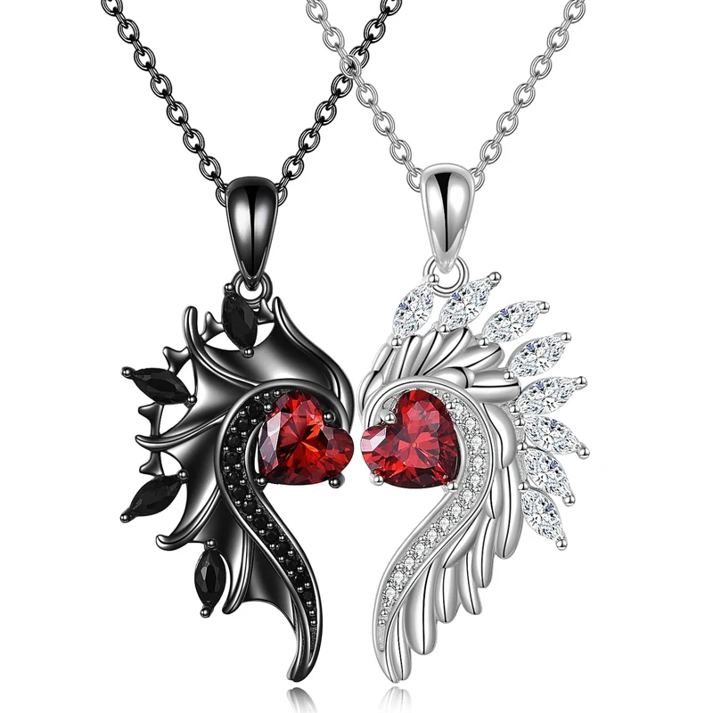 Angel and Devil Couples Necklace His and Hers Matching Necklace Heart Symbol of Love Pendant Couples Jewelry Gifts for Couple