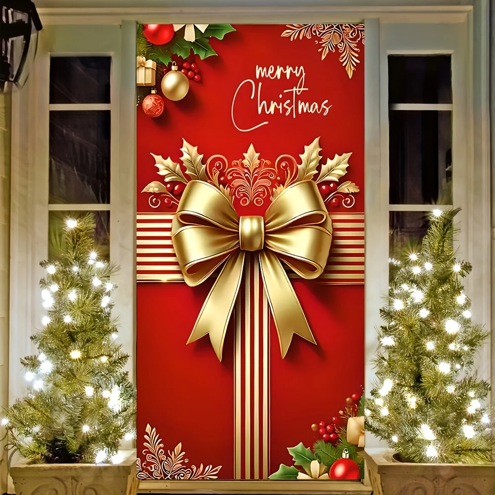 Verandabanner mit Weihnachts- und Neujahrsthema, mit goldenem Schleifen-Design aus Polyester-Raumdekorations-Hintergrundstoff