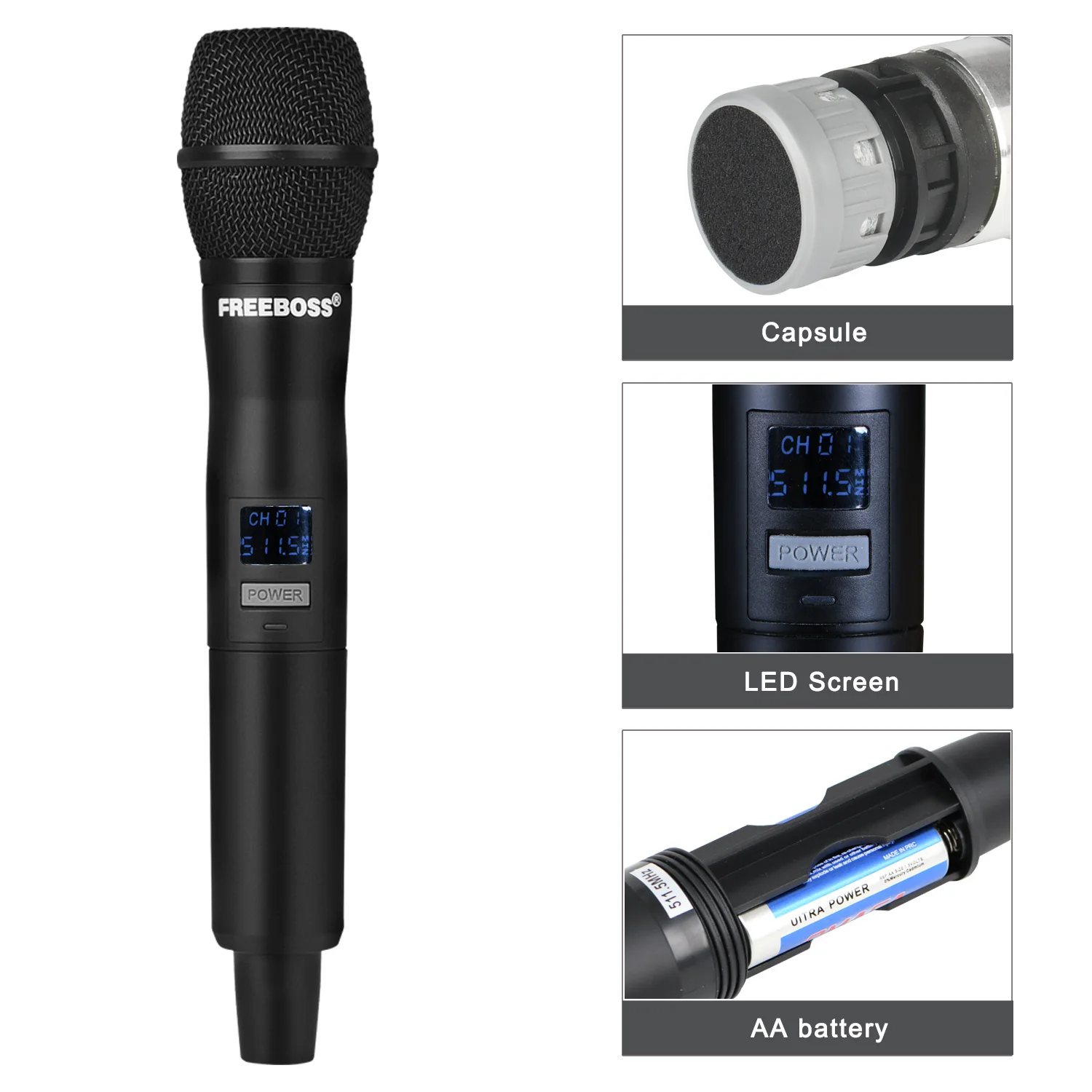 FREEBOSS 2 Canais Microfone Sem Fio Dual Way Dynamic Mic Handheld Sistema UHF Frequência Fixa para Karaoke Party Church FB-U35