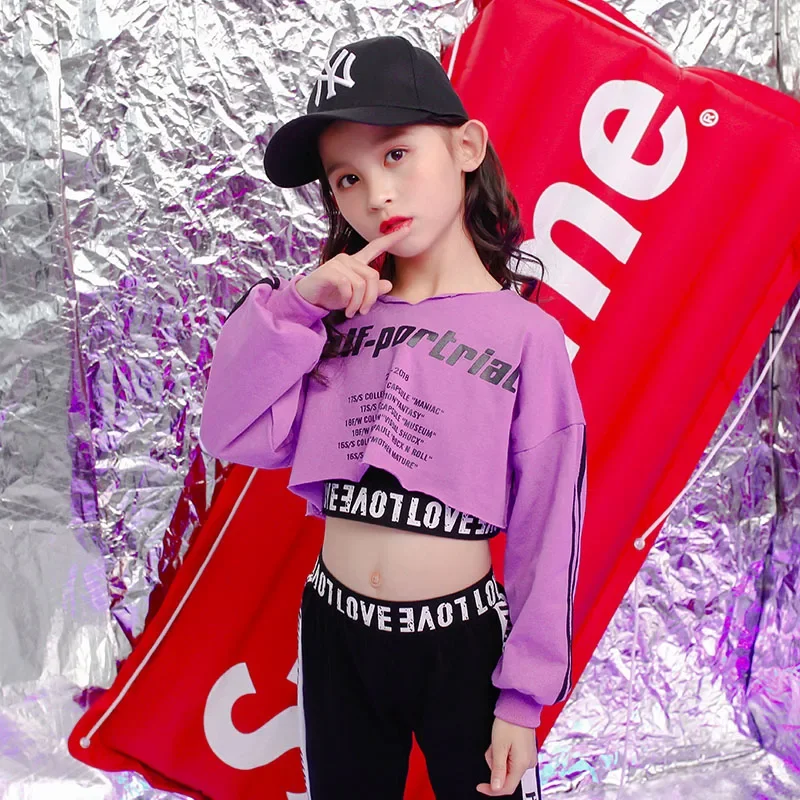 Costumi bambini Stage Ballroom Dancing Clothes Wear Concert Hip Hop abbigliamento felpa pantaloni ragazze Cheerleader Jazz Dance wear