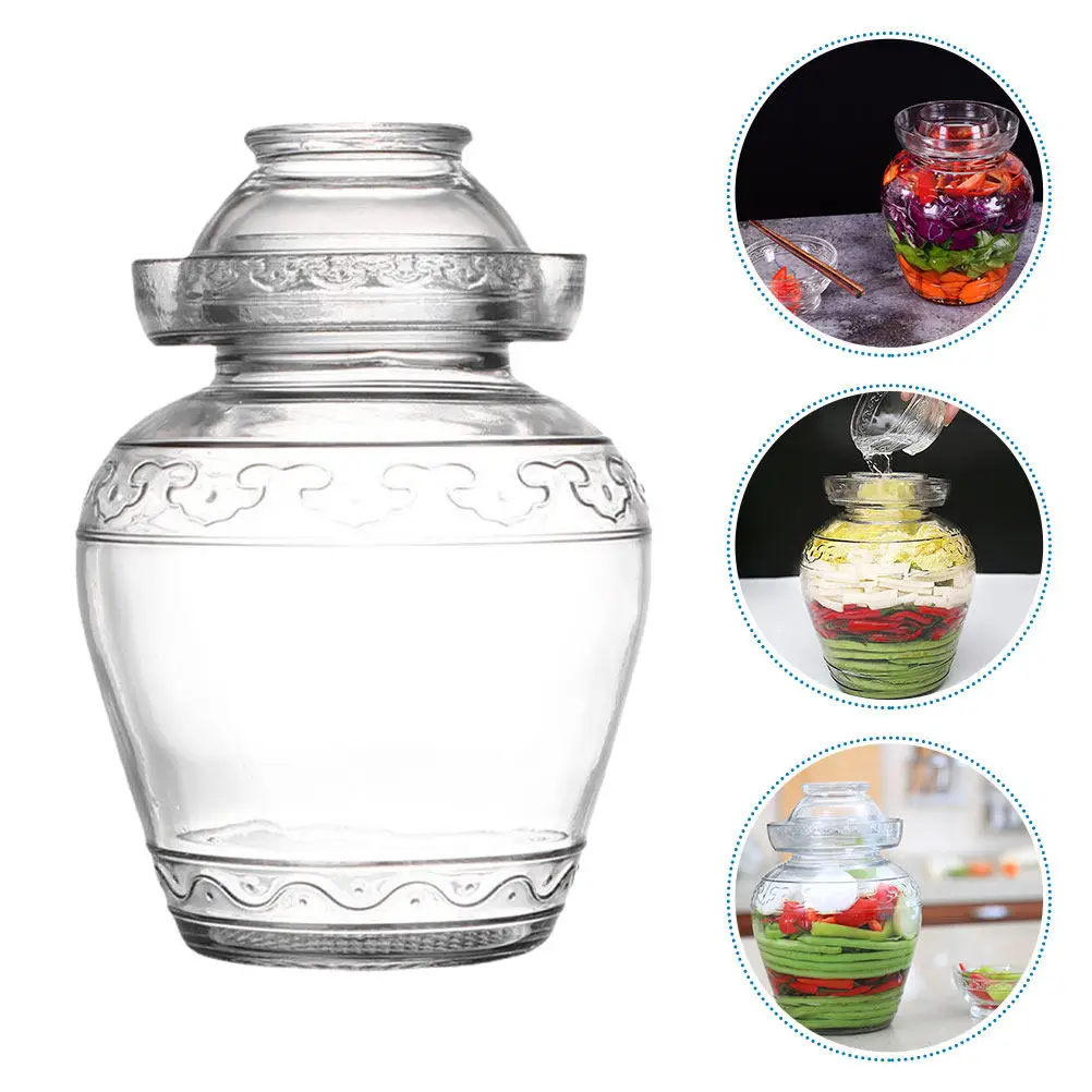

Glass Pickle Jar with Airtight Seal for Fermenting Kimchi and Vegetables Wide Mouth Food Storage Container for Sauerkraut Cereal