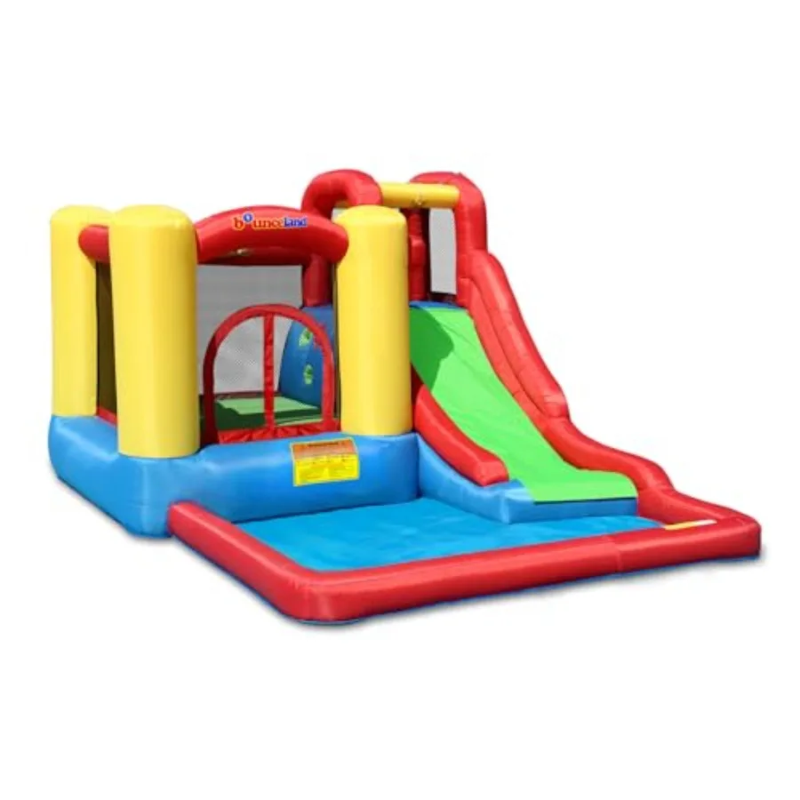 

Многофункциональный надувной батут-аквапарк с водной горкой, большой игровой зоной, баскетбольным кольцом и длинной горкой для лазания