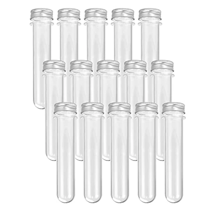 15ชิ้น100มล. หลอดทดลองพลาสติกใสกัมบอลลูกอมพร้อมกรอบทะเบียนรถยนต์และแปรงทำความสะอาด1ชิ้นสำหรับงานแต่งงาน