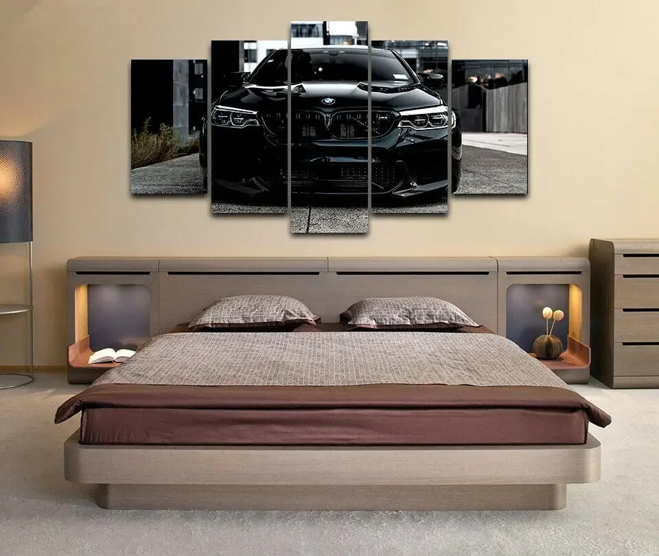 No Framed Canvas 5Pcs Black M5 Sports Luxury Car Wall Art Posters Picture Home Decor Gift For Living Room Paintings Decorations