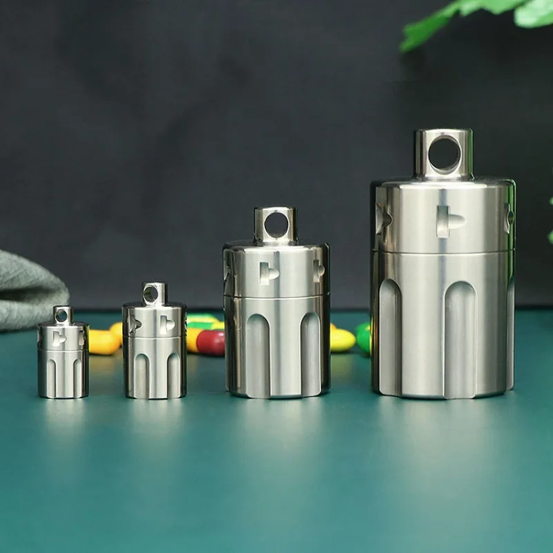 Titanium Alloy Pill Case Outdoor Travel Waterproof Pill Box Sealed Capsule Storage Container Bottle Multi-function Gadget EDC