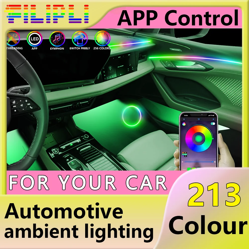 

6/18 in 1 Acrylic Car Ambient Light RGB 64 213 Hue Swell Acrylic APP Streamer Ambiance Lamp Set For Vehicles