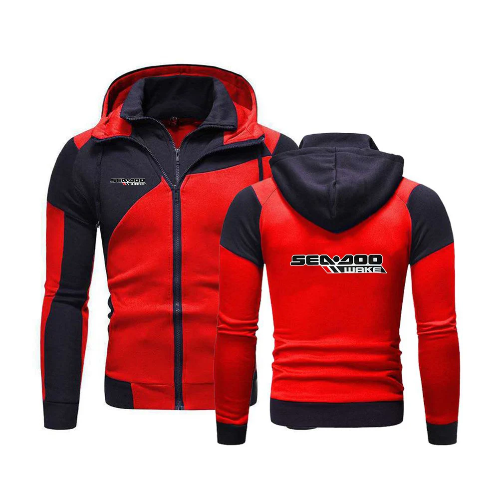 

Sea Doo Seadoo Moto Print Fashion Hoody Color Block Autumn Men Sweatshirts Casual Sportswear Double Layer Zip Cardigan Jacket