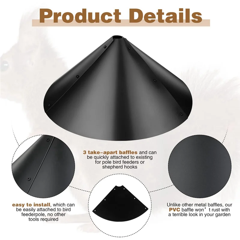 

A96K-2 Pack Squirrel Baffle For Bird Feeders - Black Plastic Guard To Keep Squirrels Off, Fits Shepherd Hooks & Poles 14 Inch