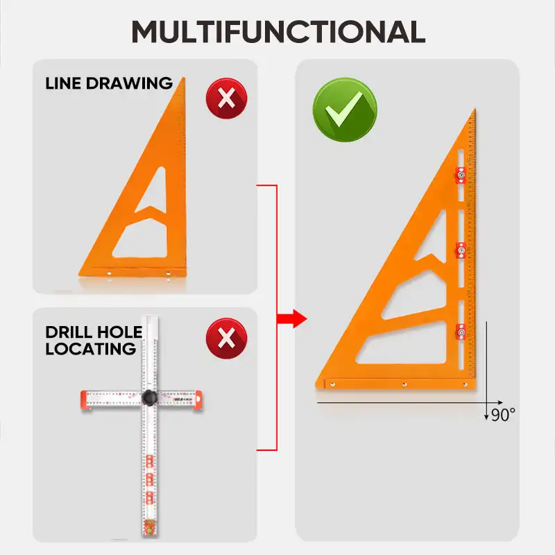 Rafter Set Square Ruler Drafting Triangle Square Layout Tool For Punching Holes And Positioning With Sliders Right Angle