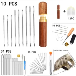 10pc Leather Craft DIY Hand Sewing Needle BigEye Manual Embroidery Tool Stitch Fabric Cross Blunt Pint Knit Needles Thimble Kit