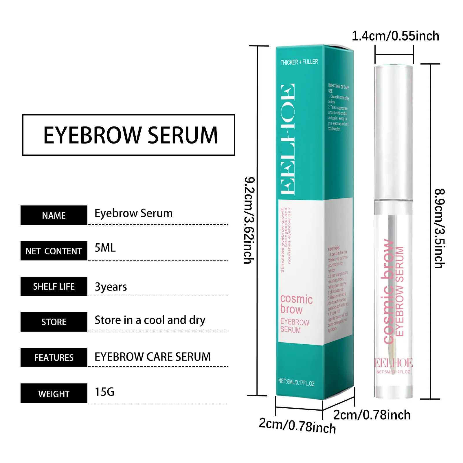 Siero per sopracciglia da 5 ml per la crescita Siero per sopracciglia naturale per sopracciglia più spesse Più lunghe Estensione sopracciglia più definita Allunga intensiva Nuovo