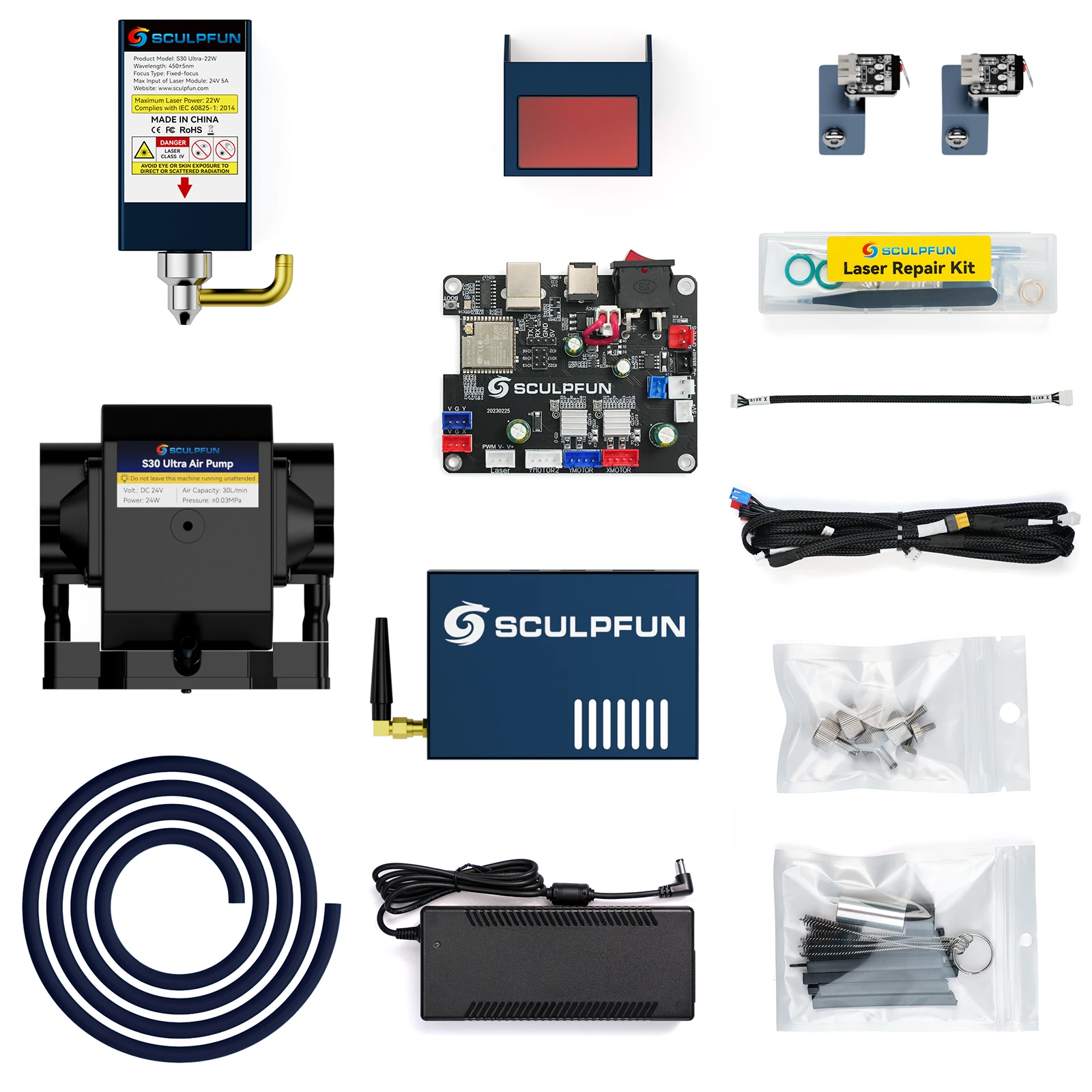 Original SCULPFUN 33W Laser Module Kit with 32-bit Motherboard High-speed Air Assist Pump and XY Limit Switch Direct Use for S9