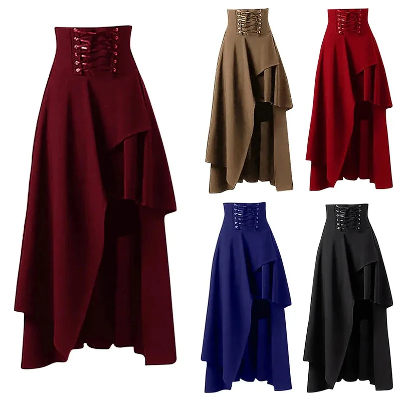 Medieval Renaissance Gothic Steampunk Clothes Pirate Cosplay Costumes Halloween Carnival Vintage Dress Up Hem Maxi Skirt