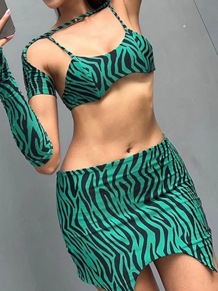 OMSJ-Conjunto de falda con estampado de cebra para mujer, traje Sexy ajustado con estilo para fiesta y vacaciones, ropa a juego Y2k, novedad de verano, 2024