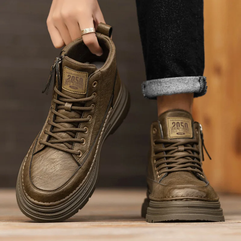 Men's high top boots new casual fashion comfort casual boots wear-resistant height increasing versatile high top workwear boots
