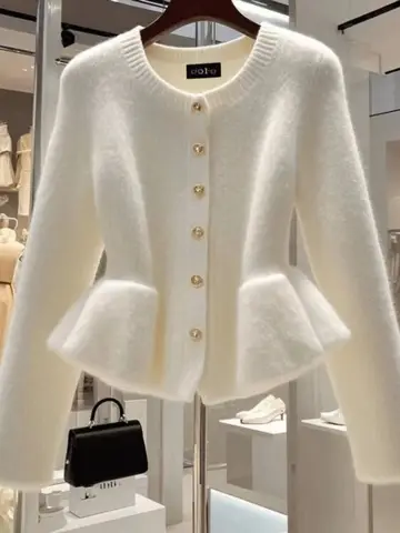 샤넬 스타일 니트 스웨터 빅사이즈 캐주얼 루즈핏 긴팔 샤넬 스타일 니트 가디건 숏 여성용 플러스 사이즈 봄 슬림핏 디자인 니트 스웨터
