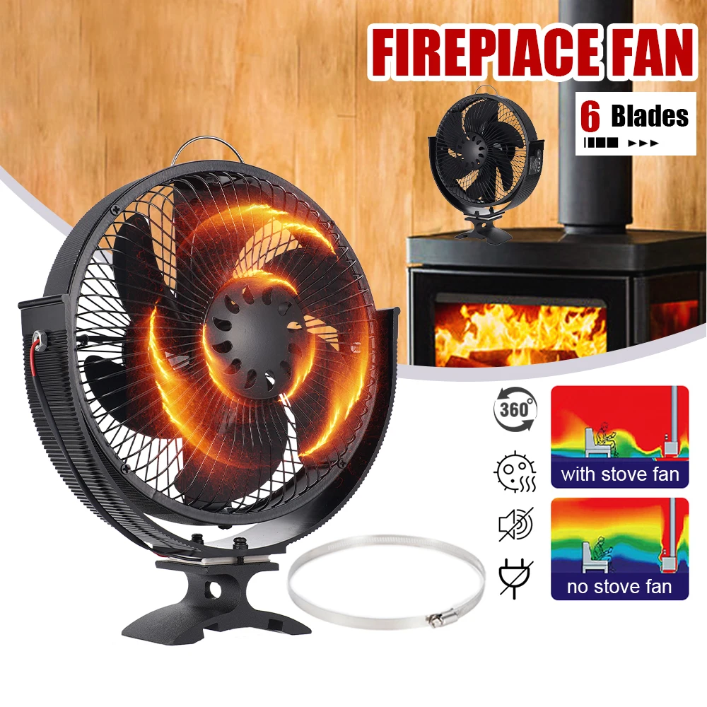 2 in 1 Wall Mounted Fireplace Fan 6 Blades Heat Powered Stove Fan Log Wood Burner Ecofan Quiet Home Efficient Heat Distribution