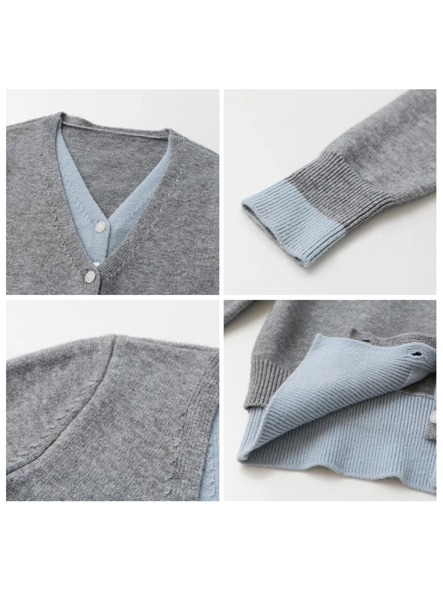 شيك فين سترة نسائية عادية الخامس الرقبة واحدة الصدر التباين الإناث محبوك البلوزات طويلة الأكمام لاعبا ربيع الخريف