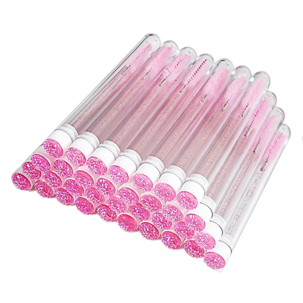 10pcs Reusable Eyebrow Brush Tube with Eyelash Eyebrow Brush Replaceable Dust-proof Sparkling Diamond Makeup Tools