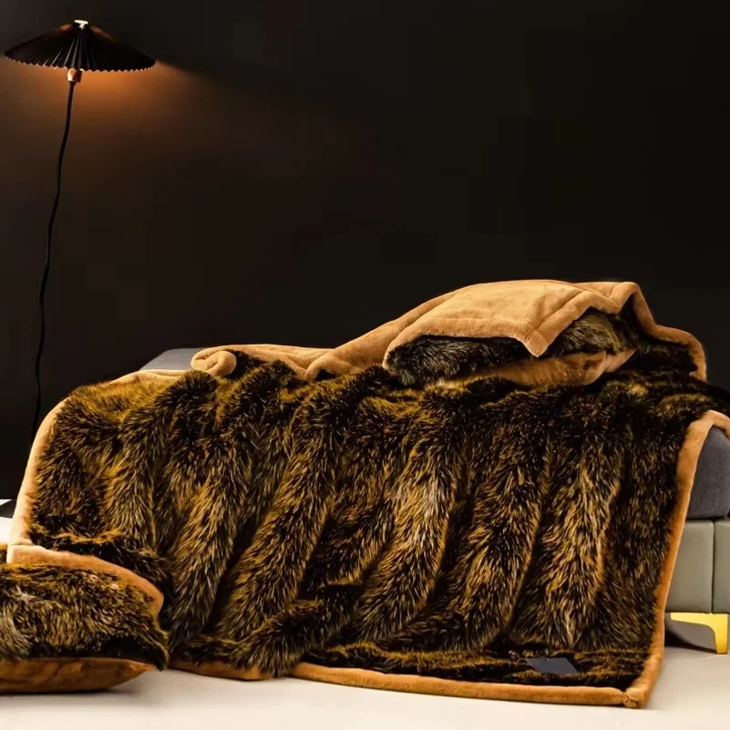 Fashion Autumn and Winter Imitation Fox Fur Blanket Solid Color Gradient Thickened Warm Large Warm Blanket for Home Decor