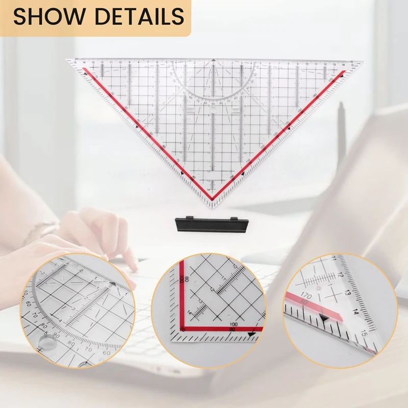 Drawing Triangle Ruler Multi-Function Drawing Design Ruler With Handle Protractor Measurement Ruler Stationery