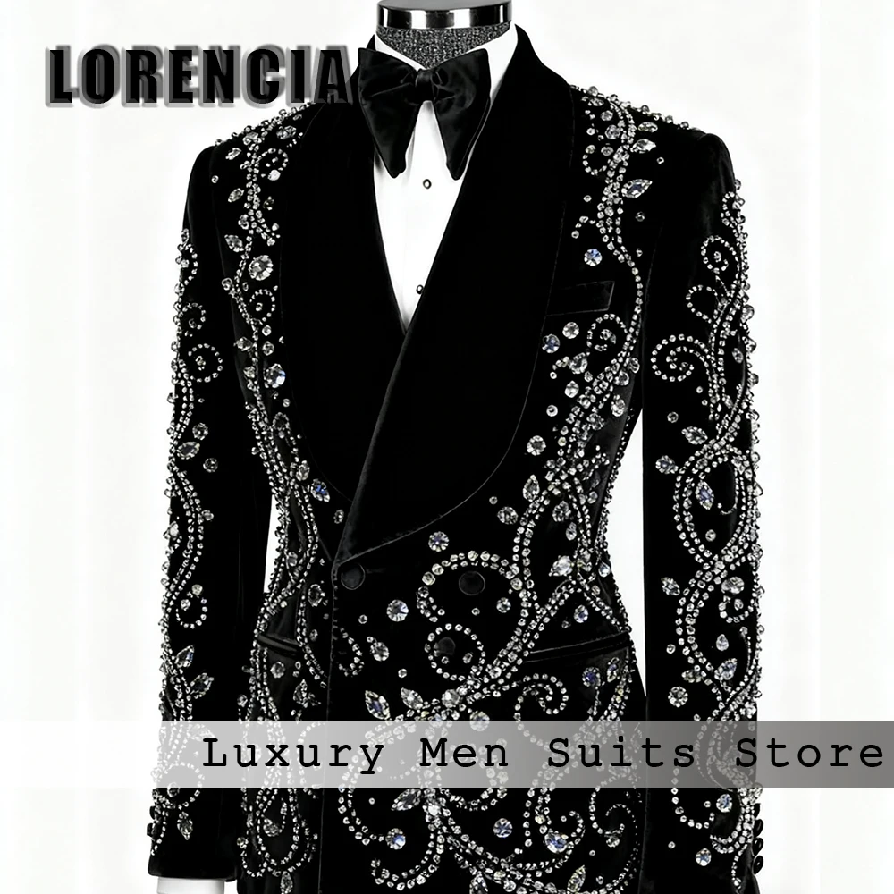 بريق كريستال الذكور الدعاوى 2 قطع مزدوجة الصدر سهرة حفل زفاف الزي مخصص السترة السراويل jaqueta masculina couro