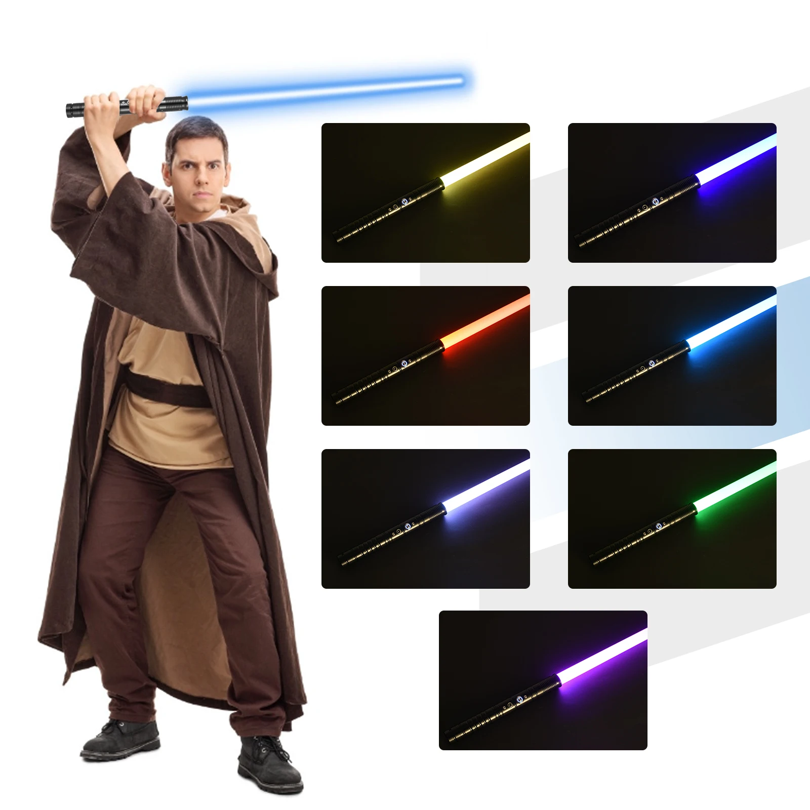 Set 2 pezzi spada laser con impugnatura In metallo variabile RGB 7 colori 2 In 1 FX spada laser a duello con modalità effetto sonoro carica USB spada laser a LED