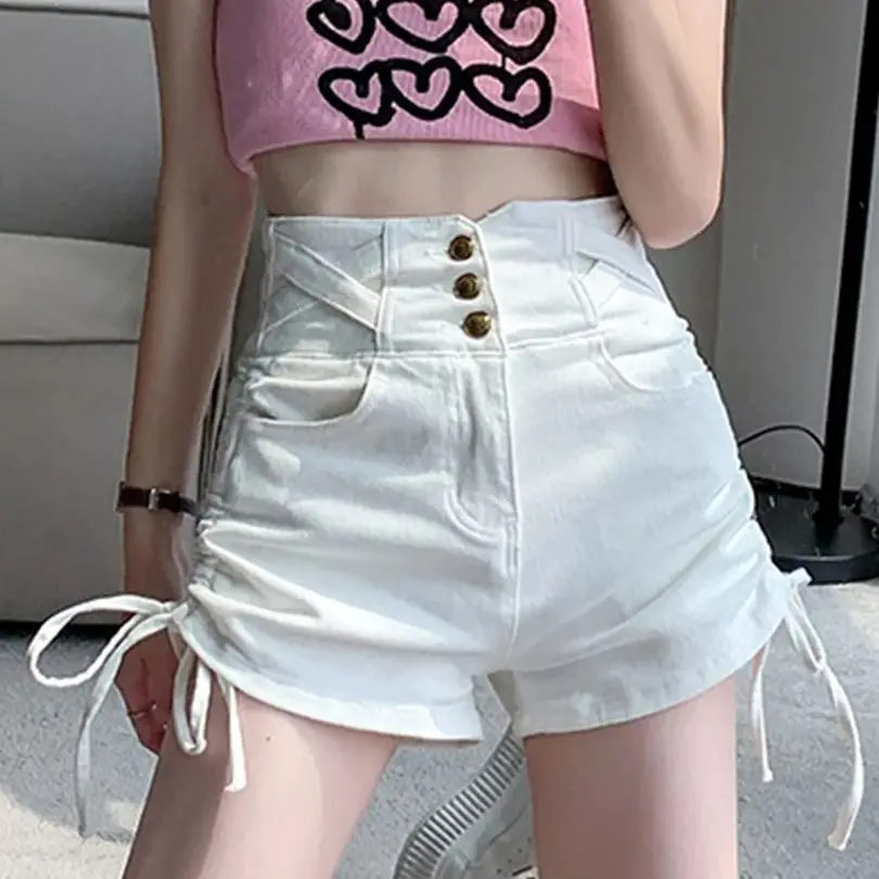 

Женские джинсовые шорты с высокой талией Y2K Street Harajuku, модные повседневные белые шорты с галстуком-бабочкой в стиле ретро, джинсовые шорты с высокой талией 2026