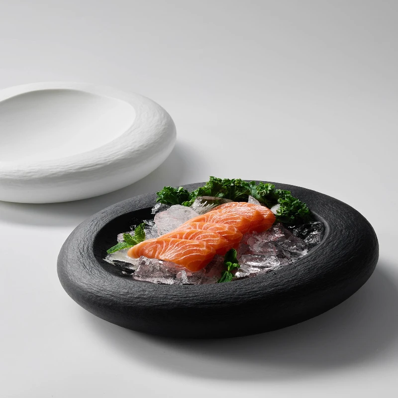 Creative Oval-shaped Ceramic Western Tableware Salmon Sashimi Plating in The Restaurant High-end Household Cooking Tableware