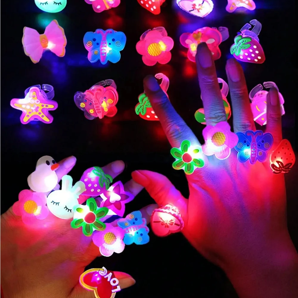 20/50pcs Cartoon LED Luminous Finger Rings Animal Flower Light Up Finger Ring Toys Glowing Rings Glow in The Dark Party Supplies - view 4