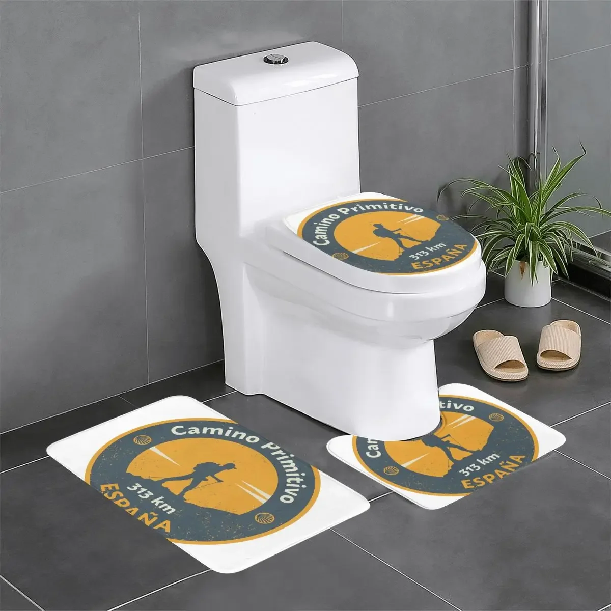 

Custom Camino De Santiago Bathroom Rugs Set 3 Pieces Non Slip Camino Primitivo Toilet Bath Mat Sets