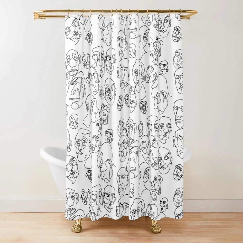 

Single Line Faces Shower Curtain Cover For Bathroom Shower Anti-Mold Waterproof Shower Elegant Bathroom Curtain