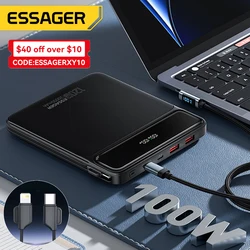 Essager 120W 20000mAh Güç Bankası, İki Dahili Kablolu 100W PD Hızlı Şarj iPhone 16 15 14 Pro Max iPad Macbook Dizüstü Bilgisayar