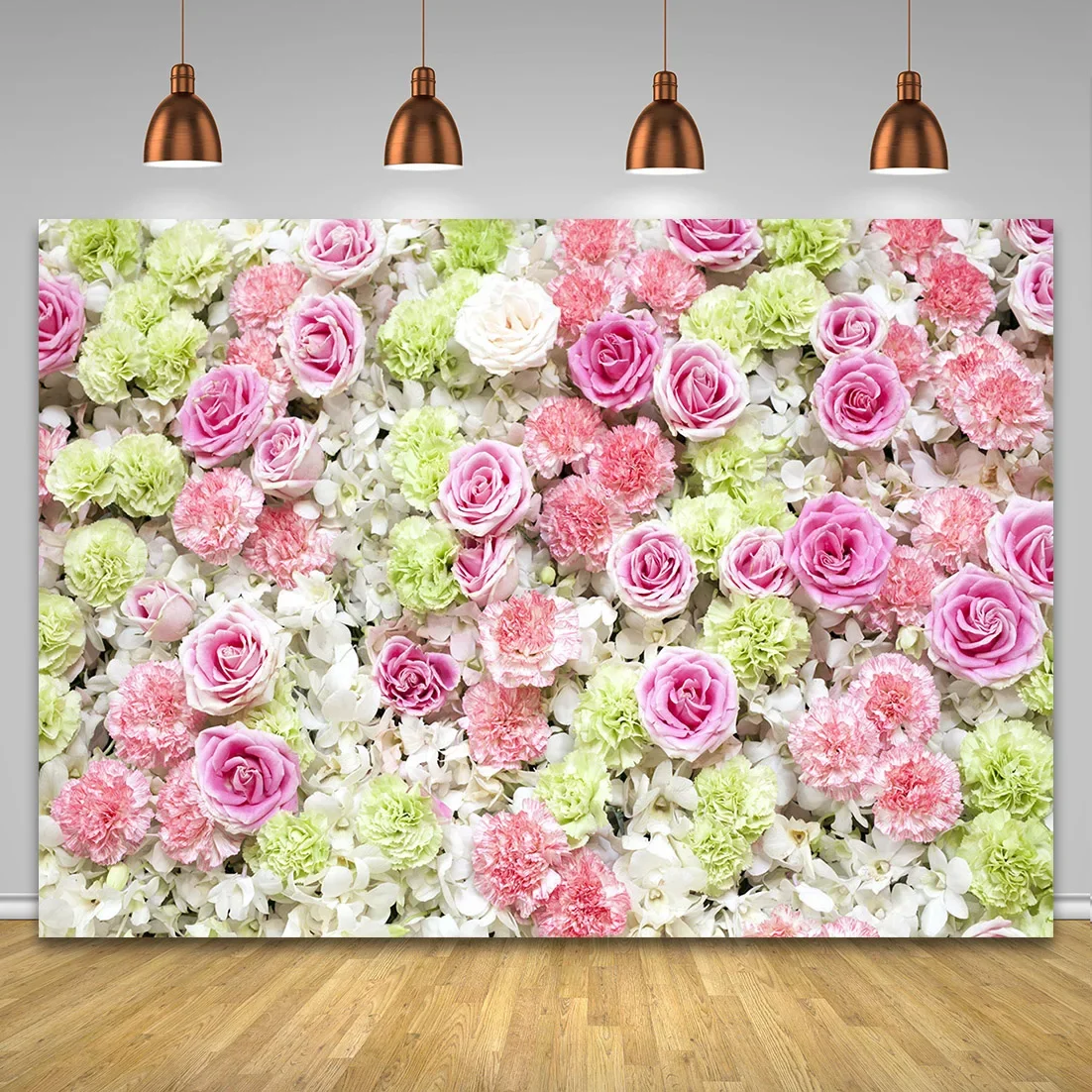 Spring Floral Backdrop Rose Pink White Flowers Wall Backgrounds for Engagement Wedding Children Birthday Party Decor Photophone