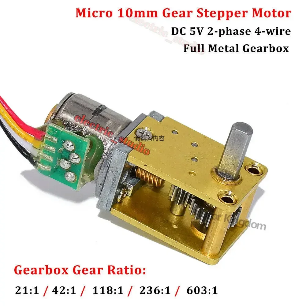 Micro 7-type 10MM Speed Reduction Stepper Motor DC 5V 2-Phase 4-Wire Full Metal Gearbox Worm Gear Stepper Motor DIY Robot Car