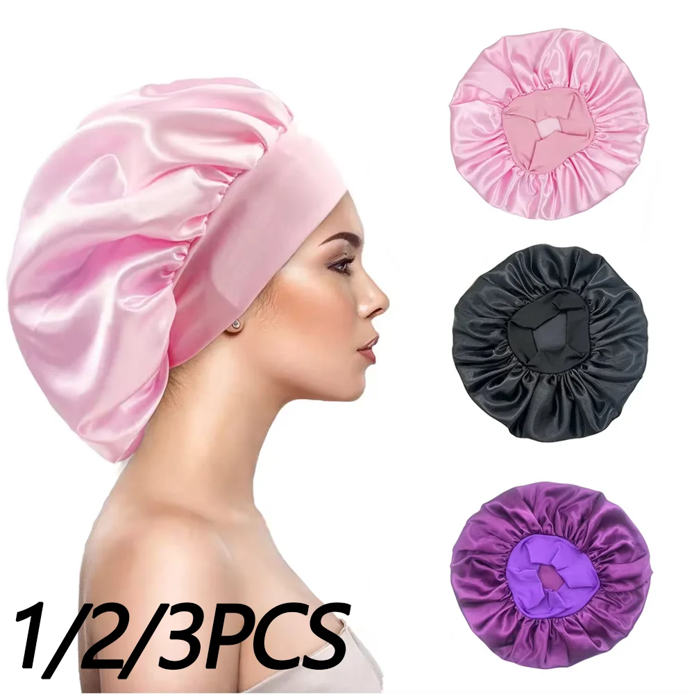Gorro de noche de satén para mujer, gorro para dormir liso, gorro para el cuidado del sueño, gorro de dormir para mujer, gorro de ducha Unisex, 1/2/3 Uds.
