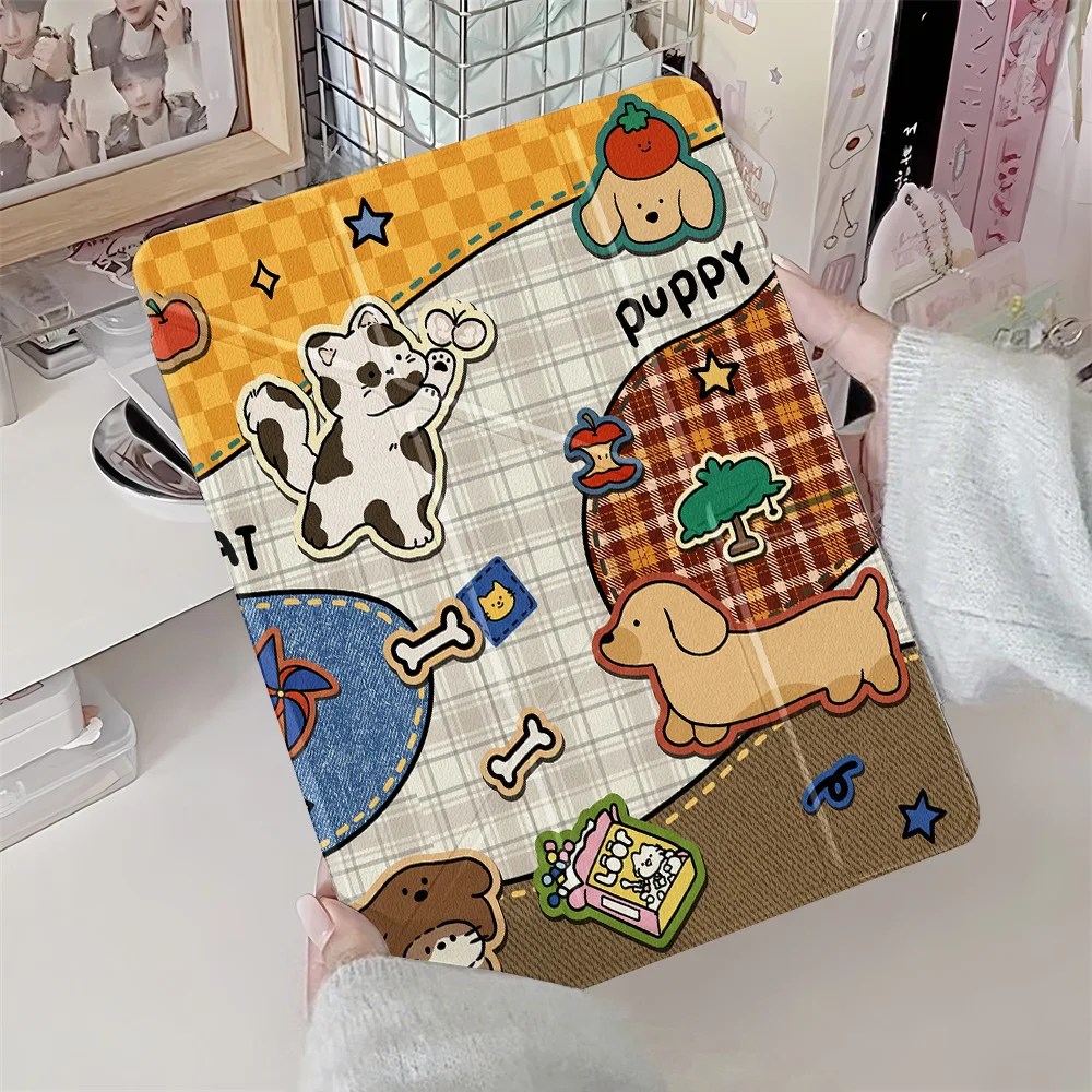 Housse de protection pour tablette Apple iPad Pro 12.9 13 11 Air 4 5 11 Mini 6 7 8.3 pouces, motif chat et chien de dessin animé Kawaii, en forme de