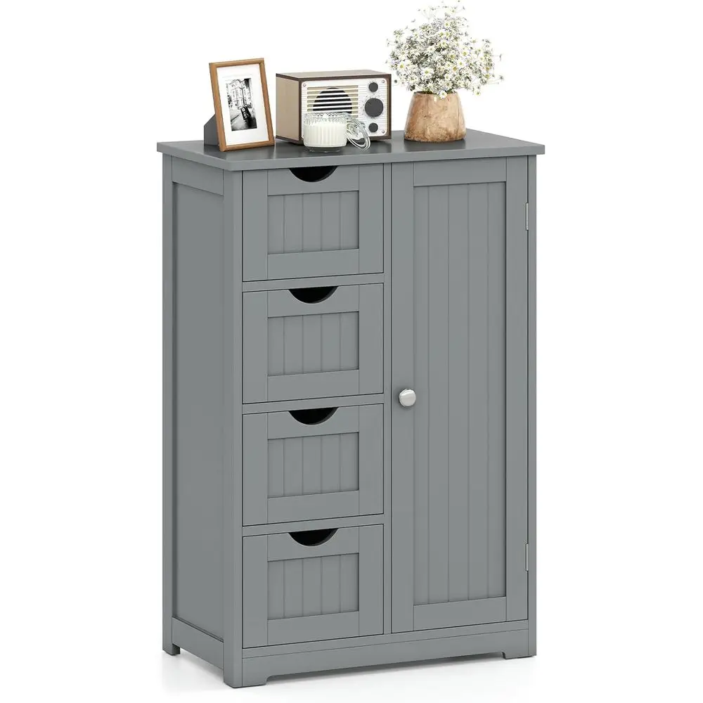 Bathroom Cabinet, reestanding Storage Cabinet with 1 Door & 4 Ders, 3-Level Adjustable Shel, Anti-toppling System, ern Storage O