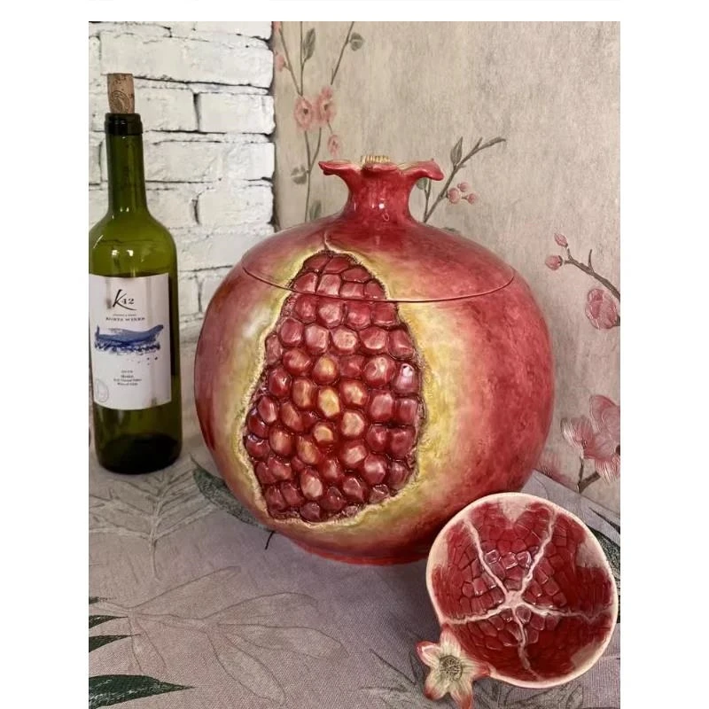 Ceramic Pomegranate Candy Storage Jar Home Decor Living Room Decoration Dried Fruit Kitchen Food Container rice dispenser