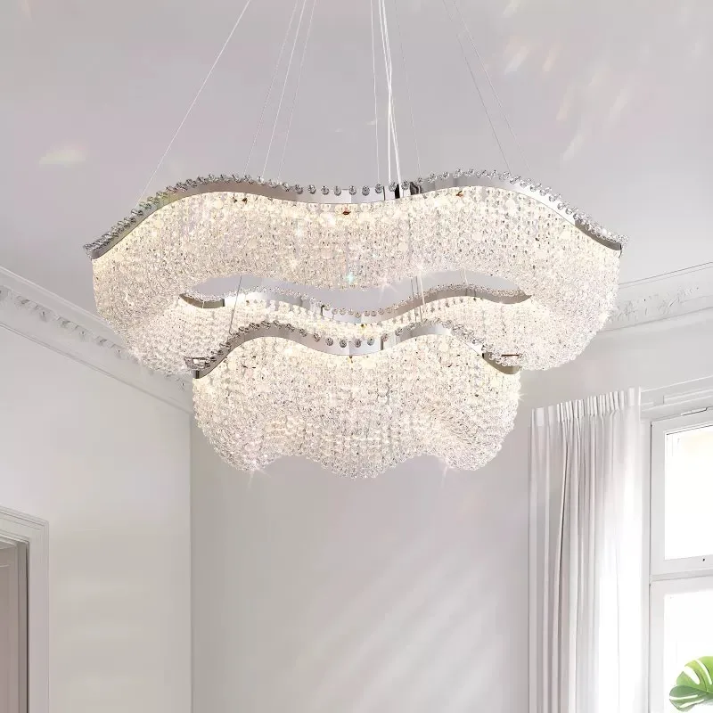Italian Luxury High-end Crystal LED Pendant Lamp Villa Restaurant Living Room Bedroom Kitchen Simple Chandelier Home Decor Light