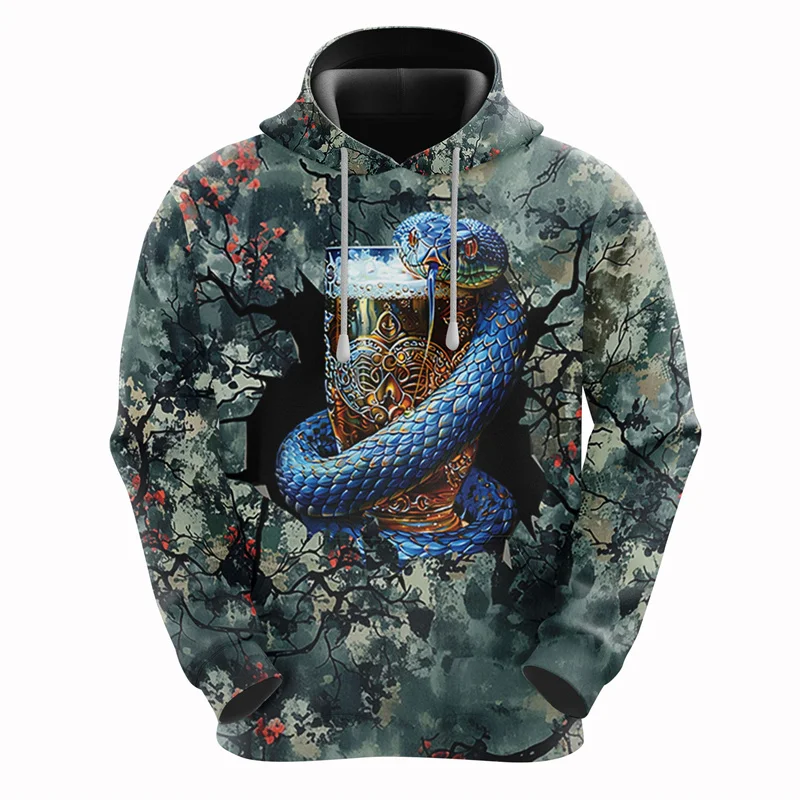 3D Printed Fashion Horror Hoodies For Men Snake Animal Graphic Sweatshirts Casual Loose Pullover Tops Hoody Unisex Tracksuit