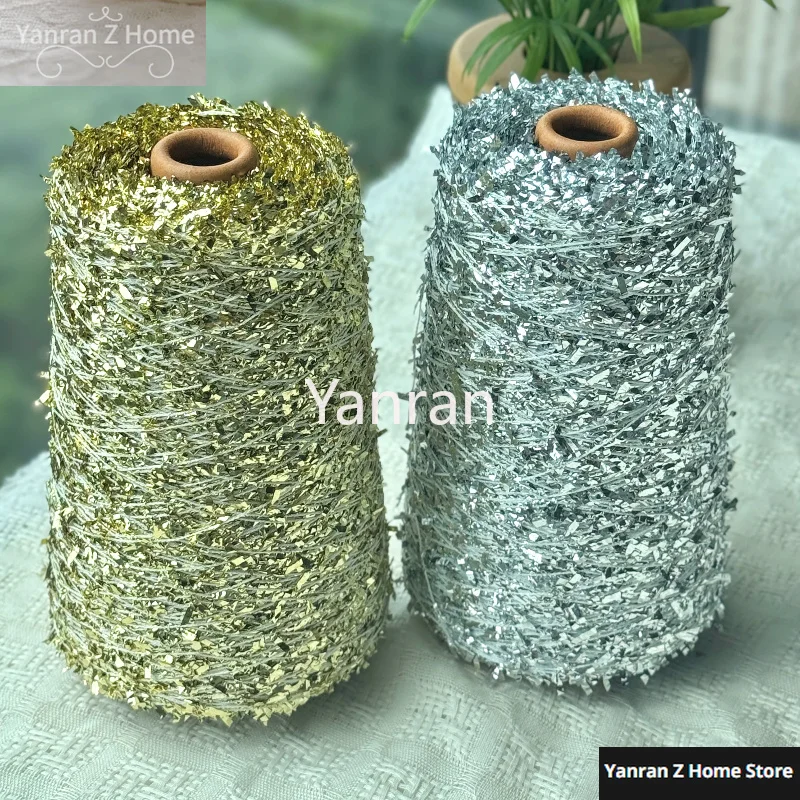 250g Butterfly Silver Gold Yarn Fancy Sequin Yarn Crochet Thread Glitter Yarn for Knitting Christmas Wiring decor Golden Yarns