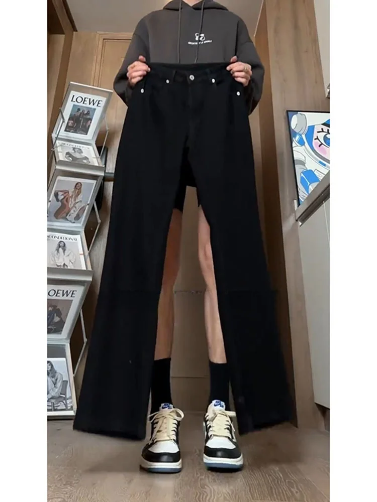 

Pure Bla Fce Lined Soft Stretchy High Waist Straight Leg Men's Jeans Youthful Sle Winter Wear Durable Thiened Fabric