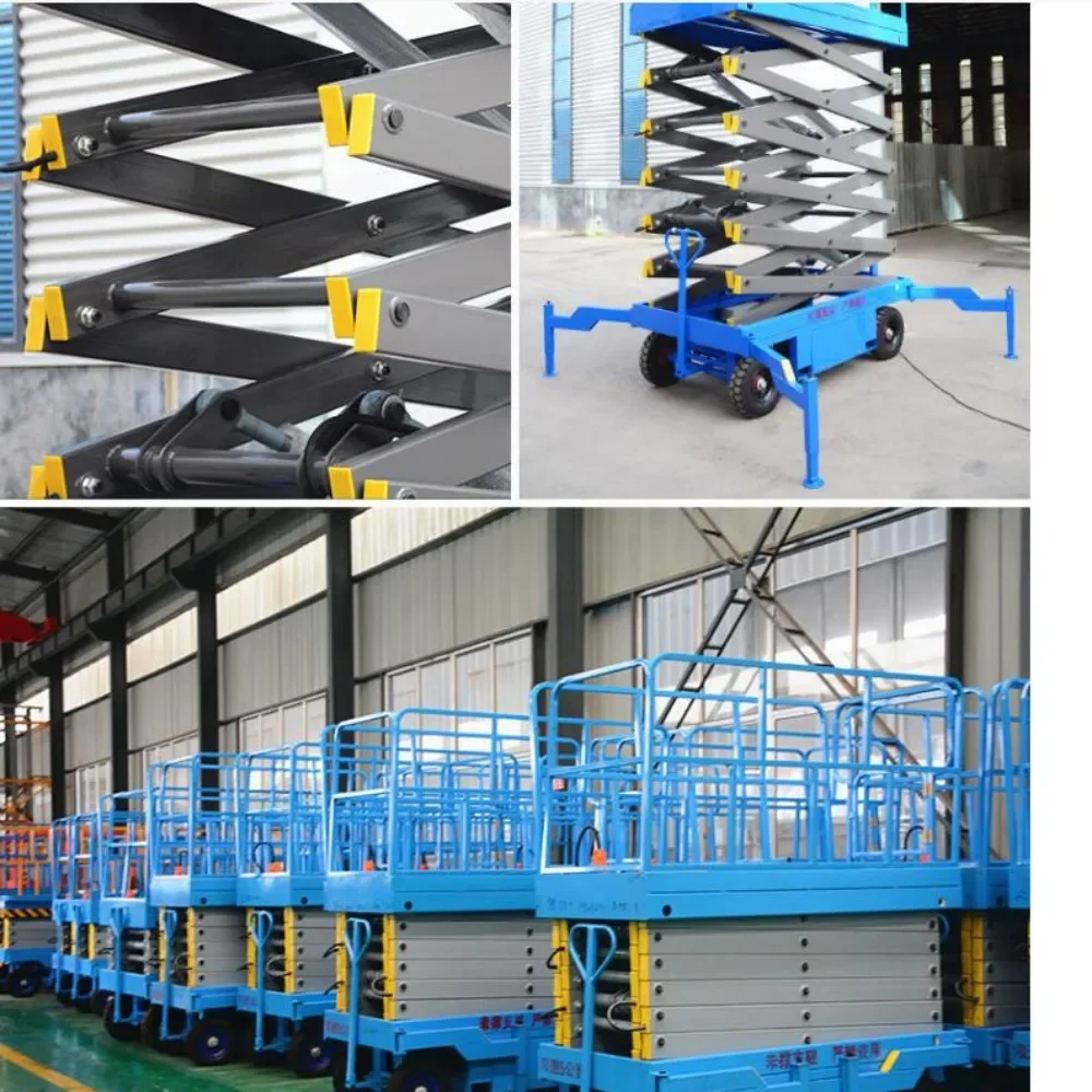 Electric battery crawler undercarriage AERIAL WORK PLATFORM scissor lift aerial with fence 8m 10m 12m 14m 15m working height