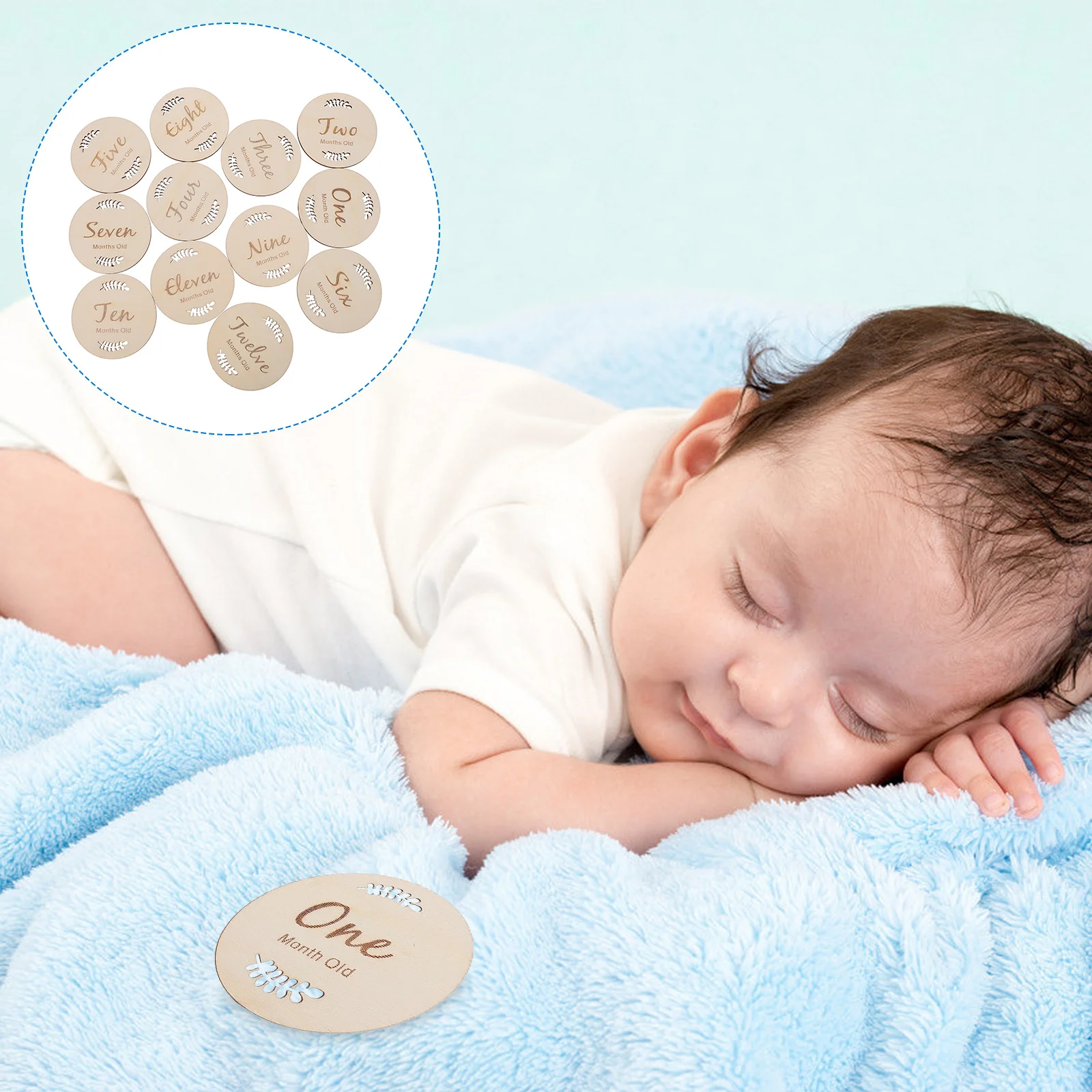 

12Pcs Wooden Growth Milestone Cards First Year Monthly Age Commemorative Cards for Photo Keepsakes